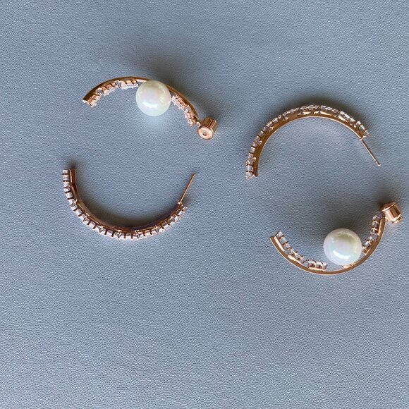 Double Sided Rose Gold Cubic Zirconia Hoop Earrings NWT - Picture 5 of 8